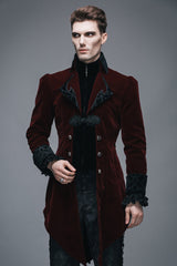Wine Formal Party Turn Down Collar Long Sleeves Mens Gothic Swallowtail Coat - Product - 10