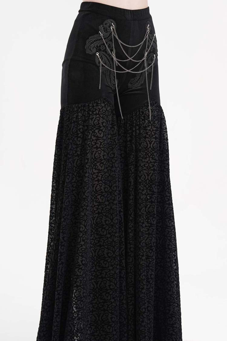 Black Chain Jacquard Floral Hollow Lace Women's Gothic Pants - Product - 10