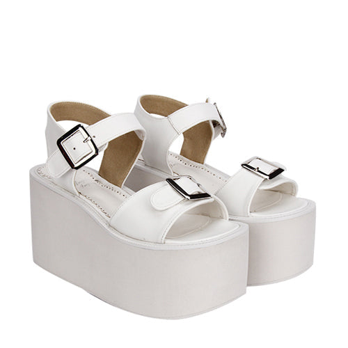 Black And White Platform Sweet Lolita Sandals - White - 2