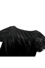 Black Square-Cut Collar Short Puff Sleeves Lace Patchwork Velvet Lace-Up Women's Gothic Vintage Dress - Product - 17