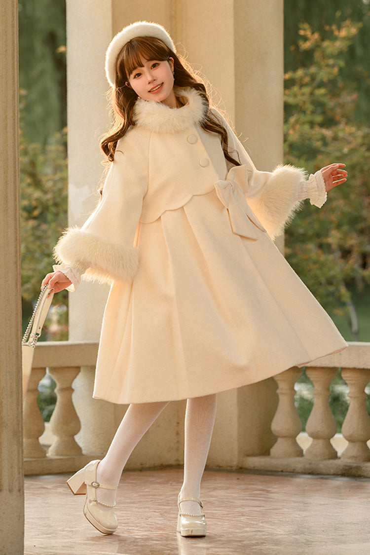 Apricot Long Sleeves Bowknot Sweet Princess Lolita Long Coat - Apricot - 1