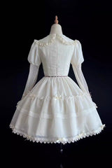 White Lapel Collar Long Sleeves Hollow Sweet Princess Lolita Dress - Product - 9