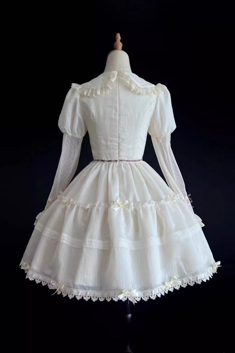 White Lapel Collar Long Sleeves Hollow Sweet Princess Lolita Dress - Product - 9