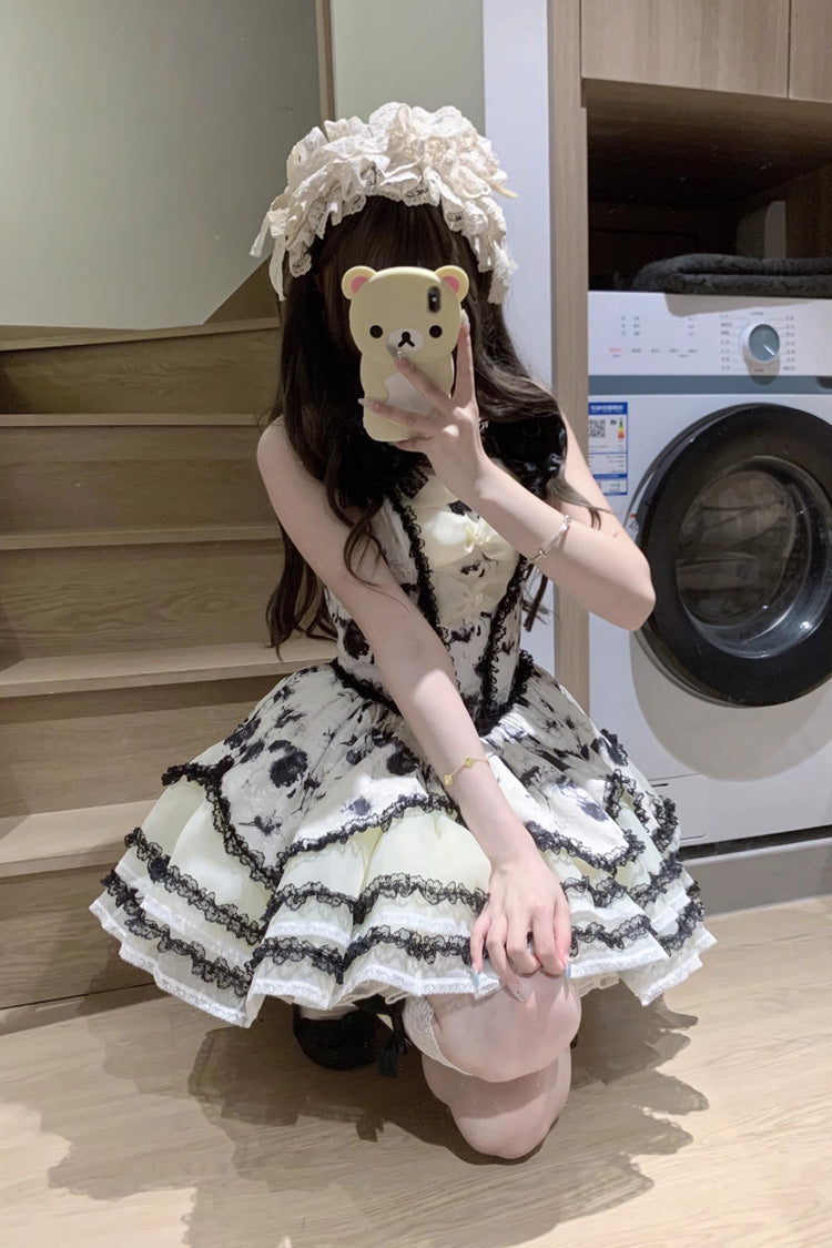 Jasmine Rain Print Stitching Lace Sweet Lolita Jsk Dress 6 Colors - Black - 5