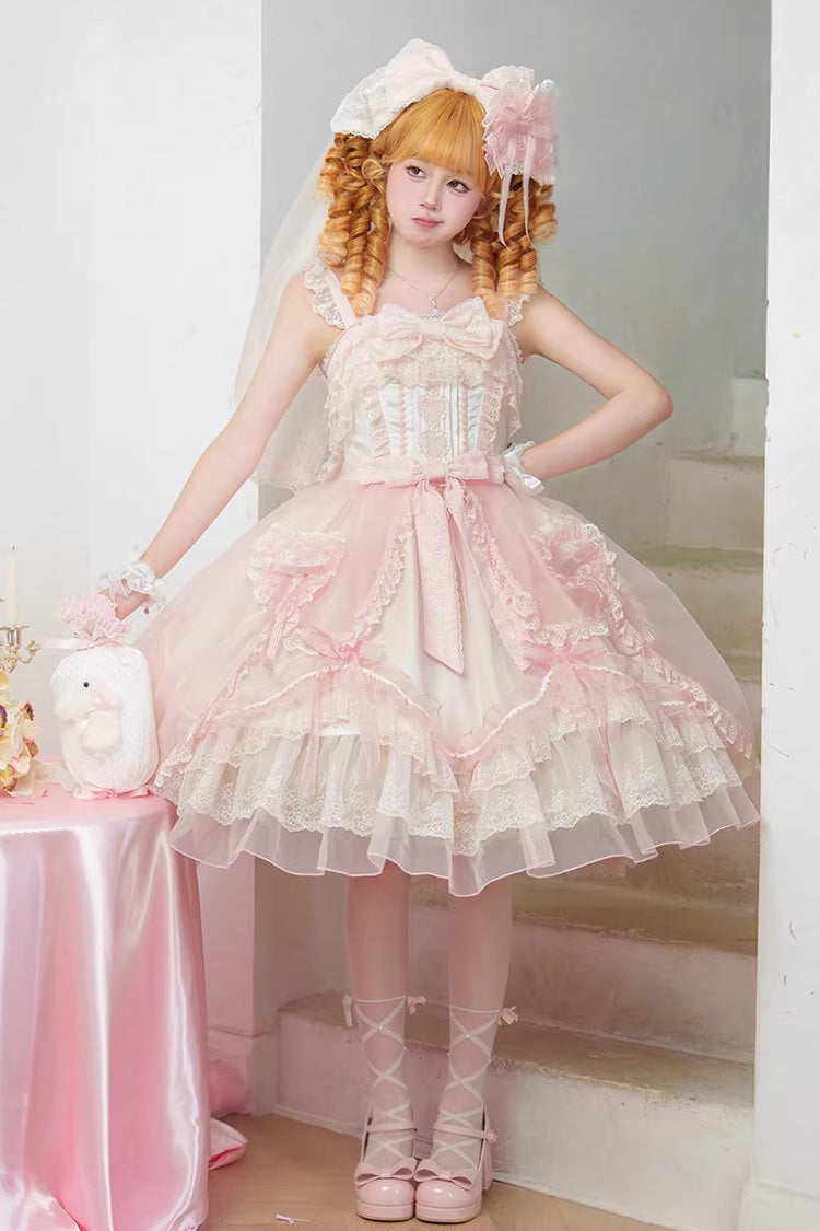 Pink [Candy Flavor] Square Collar Sleeveless Ruffled Bow Lace Sweet Gorgeous Lolita Jsk Dress - Product - 9