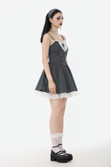 Black/White Pinstriped Sleeveless Lace Lace-Up Women's Gothic Lolita Slip Dress Graduation Dress - Product - 8