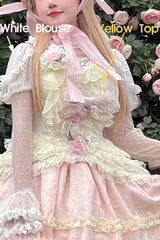 Pink/Yellow Dream Lace Romantic Bowknot Princess Sweet Lolita Skirt Dress - Product - 5