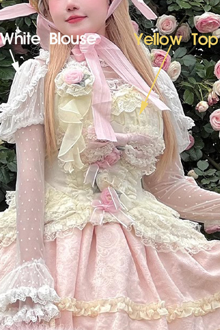 Pink/Yellow Dream Lace Romantic Bowknot Princess Sweet Lolita Skirt Dress - Product - 5