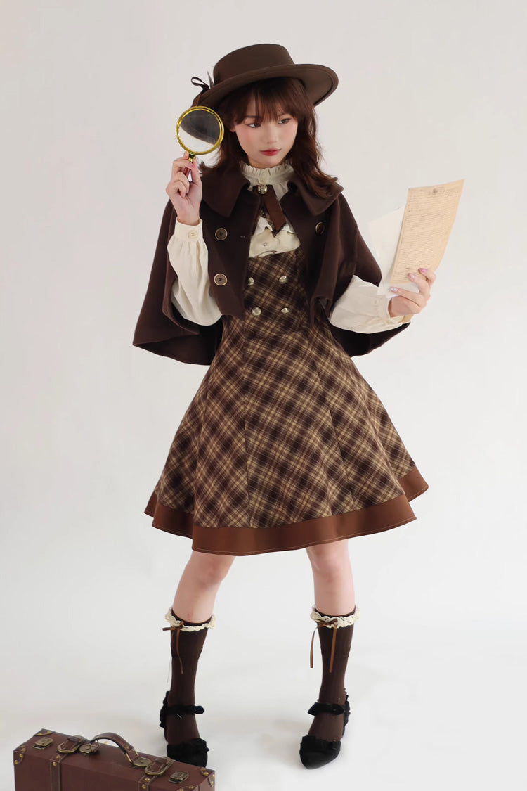 Brown [Broken Pocket Watch] Sleeveless Printed Classic Lolita Bust-Support Jsk Dress - Brown(Long JSK) - 1