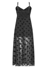 Black Heart Chiffon Waist Leather Sling Long Women's Gothic Dress - Product - 7