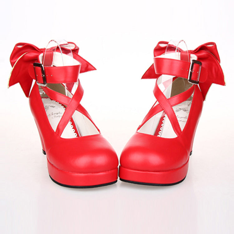 Cute Solid Color Bowknot Sweet Lolita High Heels 4 Colors - Red - 4