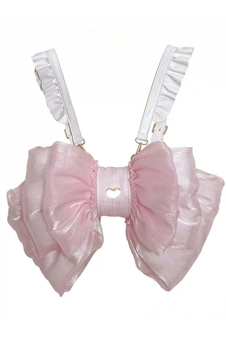 Light Pink Big Bowknot Metal Heart Nameplate Lolita Backpack - Pink - 1