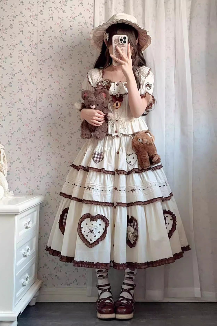 Ivory [Lovely Heart] Triple-Layered Ruffle Embroidery Bowknot Sweet Elegant Lolita Skirt - Product - 6