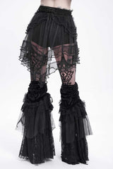 Black Ruffle Stitching Lace-Up Mesh Women's Gothic Shorts - Product - 4