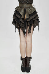 Black Punk Multi Layer Wavy Edges Striped Womens Half Skirt With Corset - Product - 5