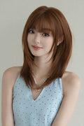 Vintage Orange Brown Face-Framing Layered Shoulder Bob Sweet Lolita Wig with Full Bangs front view