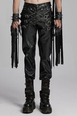 Black Mesh Buckle Strap Men's Punk Pants - Black - 1