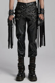 Black Mesh Buckle Strap Men's Punk Pants - Black - 1