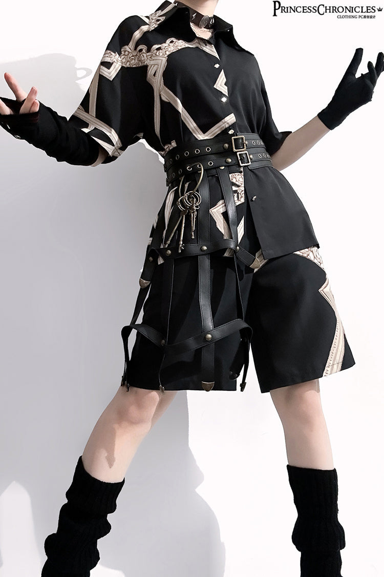 Black [Dream Void Mirror] Print Ouji Fashion Prince Handsome Lolita Blouse - Product - 6