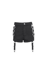 Black Side Cutouts Womens Steampunk Shorts - Product - 10