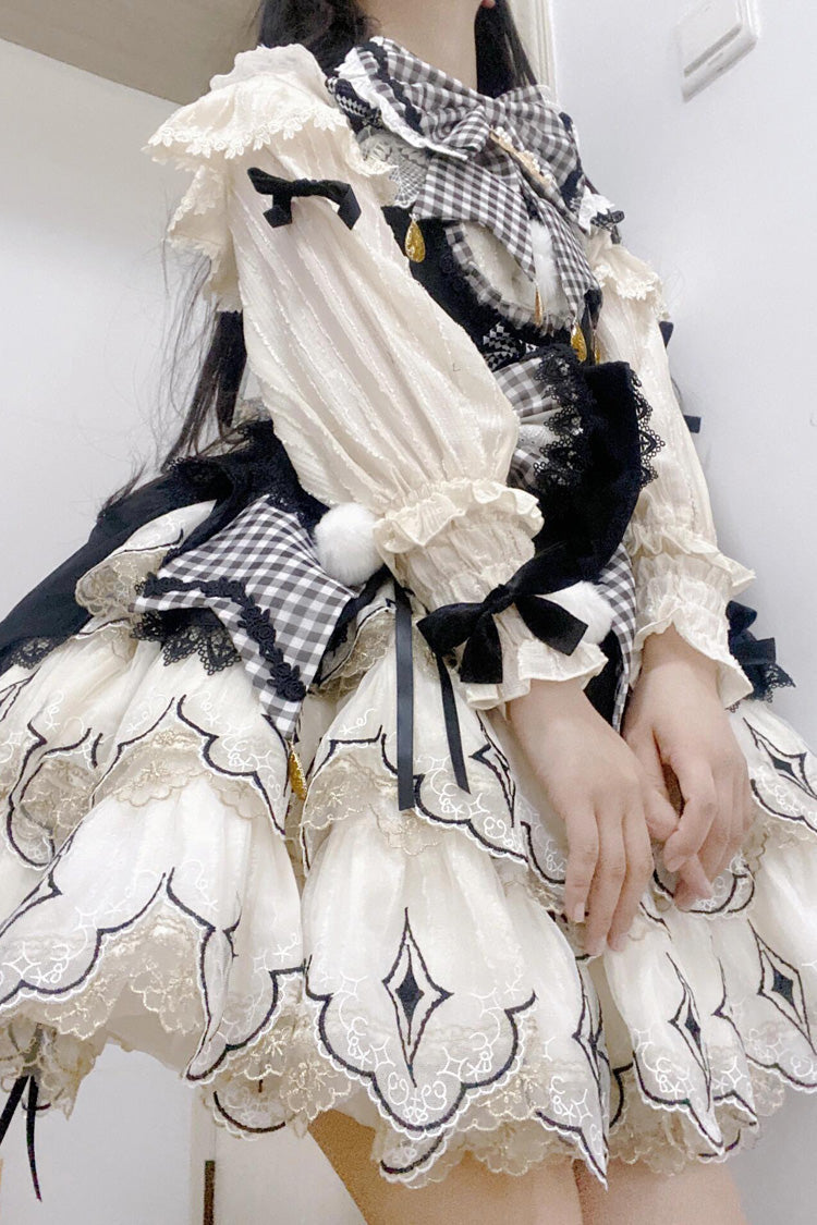 Black/White [Little Witch] Ruffle Embroidery Bowknot Gothic Lolita Jsk Dress Full Set - Product - 5