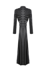 Black Long Sleeves Spliced Lace-Up Women's Gothic High Low Faux Leather Long Tail Jacket - Product - 12
