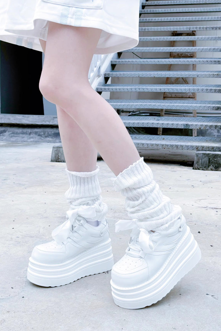 College Lace-Up Sweet Jirai Kei Japanese Platforms Shoes 2 Colors - White - 2