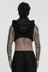 Black Stand Collar Sleeveless Hooded Zipper Men's Punk Vest - Product - 3