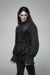 Black Retro Jacquard Front Woven Strap Metal Button Men's Gothic Vest - Product - 2
