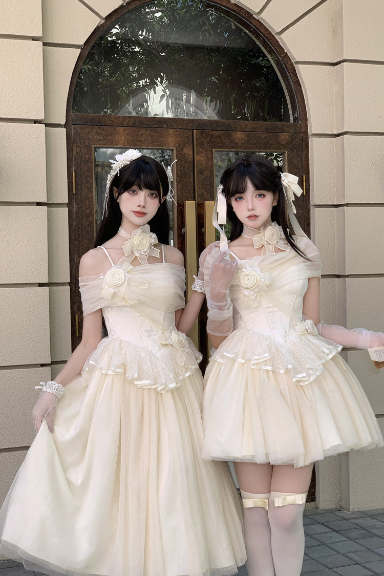Beige [Sanglin’s Tribute] Off Shoulder Ruffled Sweet Lolita Dress - Product - 2