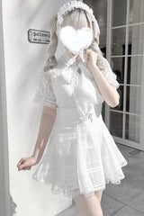 [Light Snow] Plaid Bowknot Sweet Jirai Kei Japanese Skirt 3 Colors - White - 7