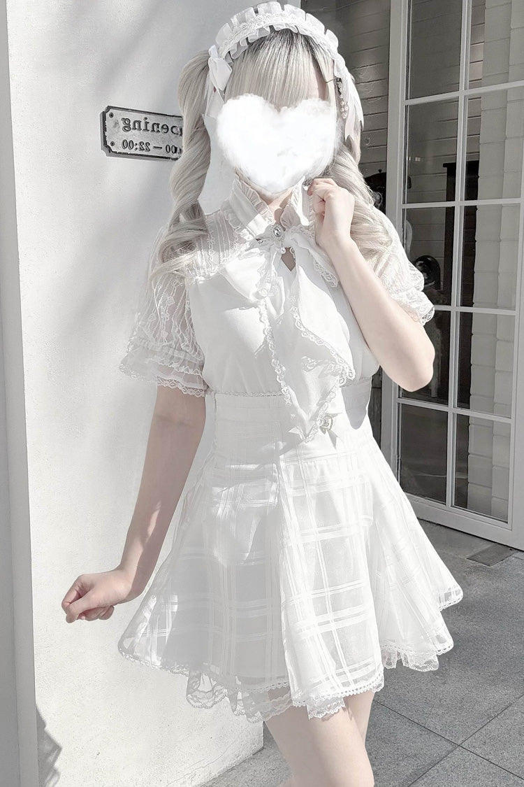 [Light Snow] Plaid Bowknot Sweet Jirai Kei Japanese Skirt 3 Colors - White - 7
