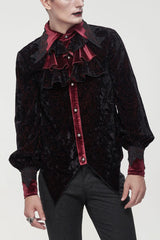 Black/Red Gothic Lace Stand Collar Ruffle Lantern Sleeves Velvet Crack Men's Shirt - Black - 1