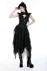 Black Women's Gothic Punk Multi-Layered Irregular Handkerchief Hem Lace Skirt - Black - 1