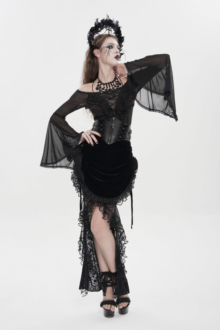 Black Crochet Lace-Up Slim Zippered Women's Gothic Accessory Zip Girdle - Product - 4
