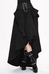 Black Torn Multiple Wearing Leather Waistband Punk Rock Flowing Long Womens Half Skirt - Black - 1