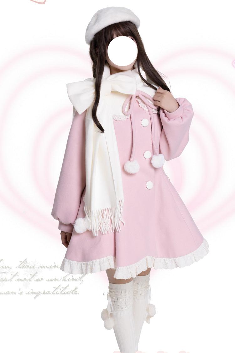 [Winter Sonata] Long Sleeves Ruffle Bowknot Sweet Elegant Princess Lolita Coat 2 Colors - Product - 3