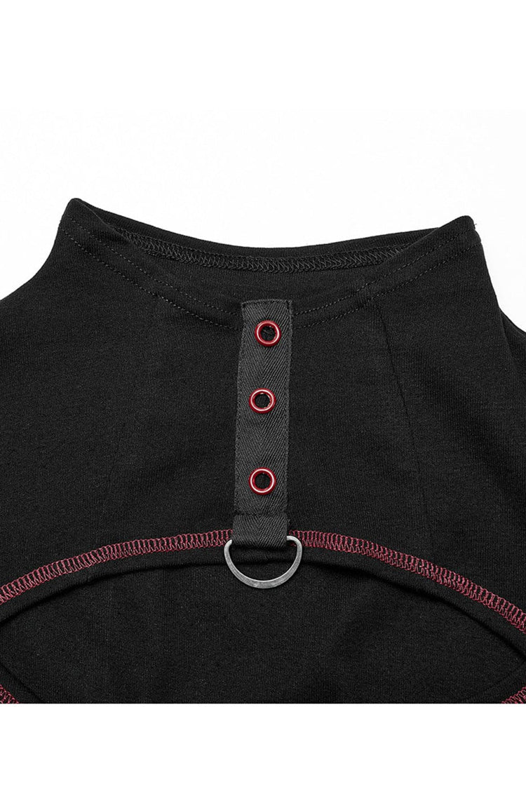 Comfortable Stitching Chain Cutout Turtleneck Ribbon Style Stretch Women's Punk T-Shirt 2 Colors - Product - 10