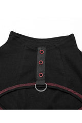 Comfortable Stitching Chain Cutout Turtleneck Ribbon Style Stretch Women's Punk T-Shirt 2 Colors - Product - 10