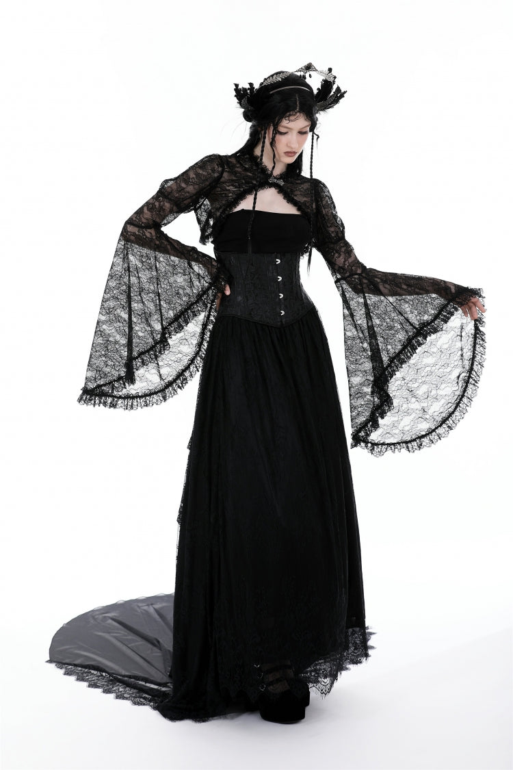 Black Long Flared Sleeves Ruffled Lace Women's Gothic Cape - Product - 10