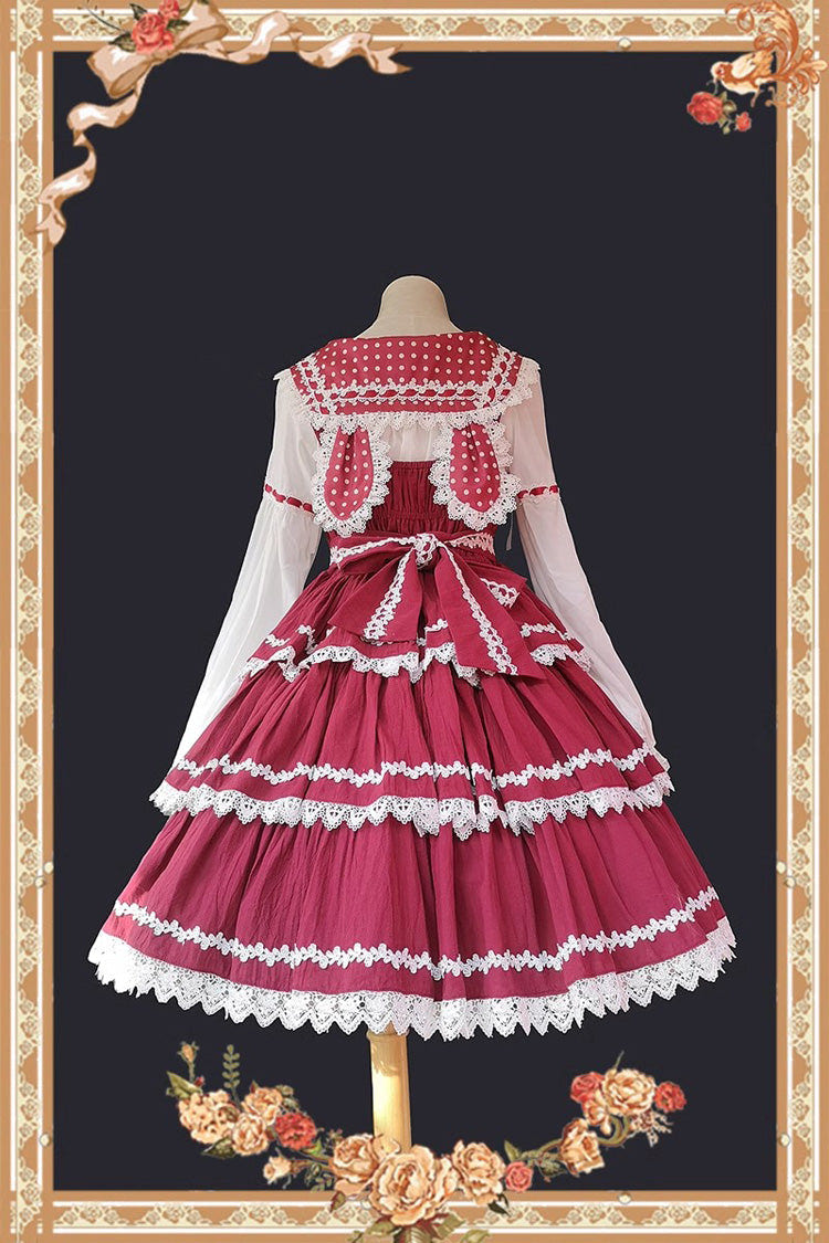 Red/White Three-section Cake Sleeveless Ribbon Sweet Lolita Tiered Dress - Product - 8