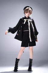 Black [City of Mist] Navy Collar Long Sleeves Gothic College Style Prince Ouji Lolita Shorts Coat Set - Black - 1