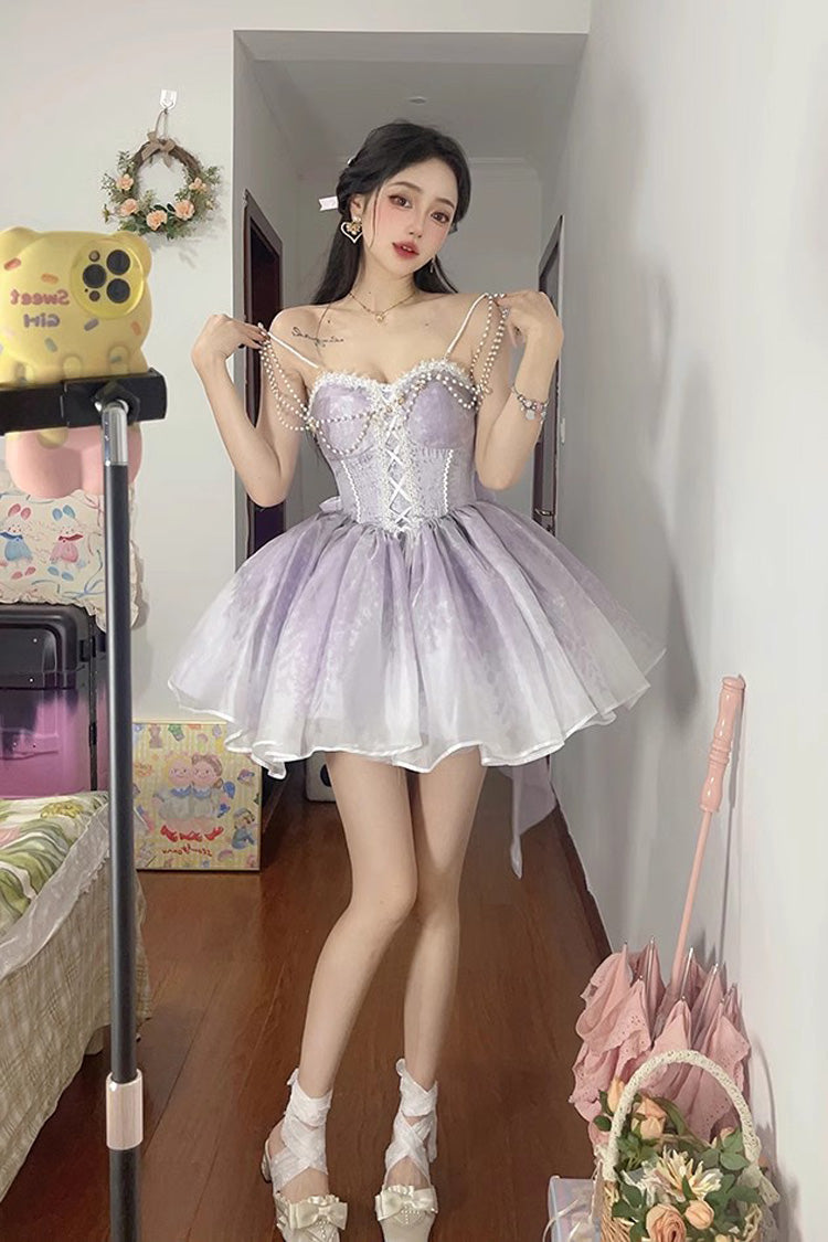 Purple Sleeveless Ruffle Bowknot Sweet Princess Fish Bone Bridesmaid Lolita Jsk Dress - Product - 2