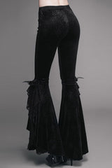 Black Gothic Lace Hem Embossed Velvet Flare Womens Pants - Product - 6