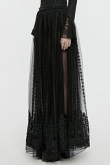 Black Floral Embroidery Mesh Women's Gothic Skirt - Product - 2