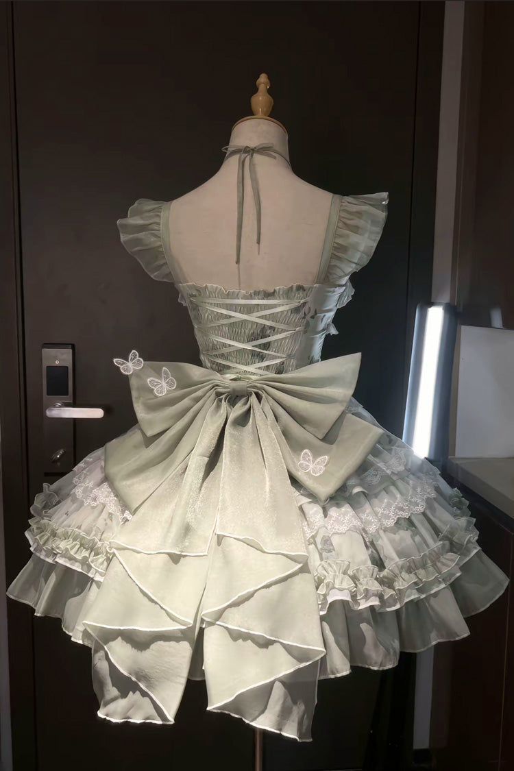 Green [Promise of the Blooming Season] Print Ruffle Bowknot Lace Sweet Princess Lolita Jsk Dress - Product - 7