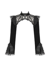 Black Stand Collar Long Flared Sleeves Lace Spliced Velvet Women's Gothic Cape - Product - 3