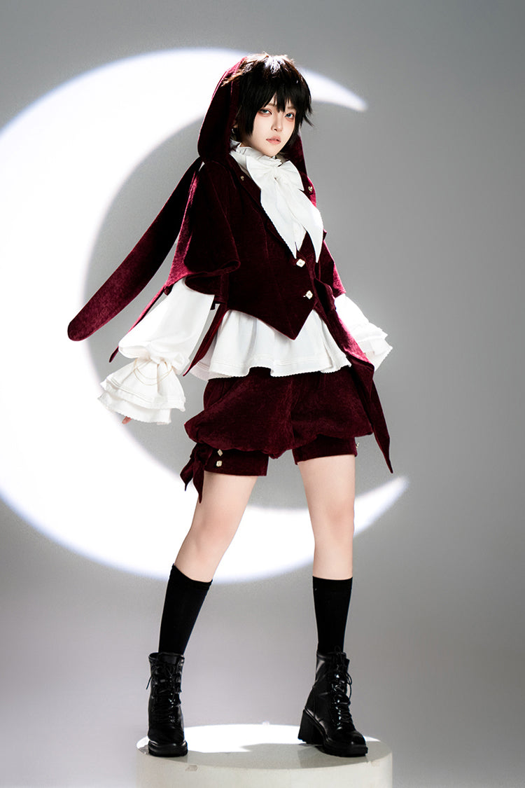 Red [Rabbit Hunt] Rabbit Ears Hooded Sweet Prince Handsome Ouji Lolita Coat - Product - 6