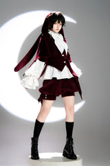 Red [Rabbit Hunt] Rabbit Ears Hooded Sweet Prince Handsome Ouji Lolita Coat - Product - 6
