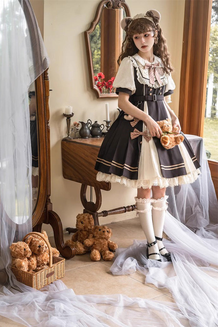Black/White Chocolate Workshop Short Version Elegant Short Puff Sleeves Sweet Lolita Dress - Product - 5